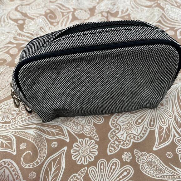 Small Cosmetic Bag Grey and Black Toiletry Bag/Makeup Bag/Travel Zippered - Picture 1 of 5